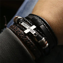 Load image into Gallery viewer, 3 Pcs/Set PULSERAS UNISEX DE CUERO TRUST IN GOD ,CROSS Y VERSICULOS