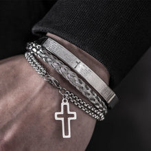 Load image into Gallery viewer, 3 EN 1 PULSERA ACERO INOXIDABLE CON PADRE NUESTRO PARA HOMBRE