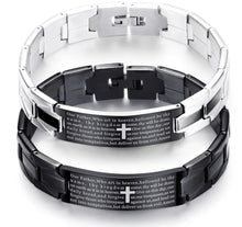 Load image into Gallery viewer, BRAZALETE CON PADRE NUESTRO DE ACERO INOXIDABLE
