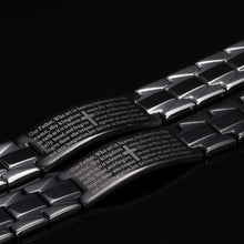 Load image into Gallery viewer, BRAZALETE CON PADRE NUESTRO DE ACERO INOXIDABLE
