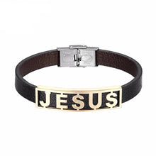 Load image into Gallery viewer, PULSERA DE CUERO Y ACERO DE JESÚS
