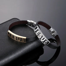 Load image into Gallery viewer, PULSERA DE CUERO Y ACERO DE JESÚS
