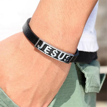 Load image into Gallery viewer, PULSERA DE CUERO Y ACERO DE JESÚS
