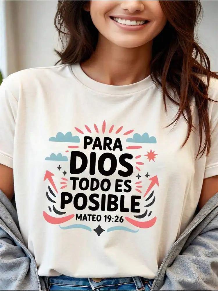 CAMISETA MUJER PARA DIOS TODO ES POSIBLE